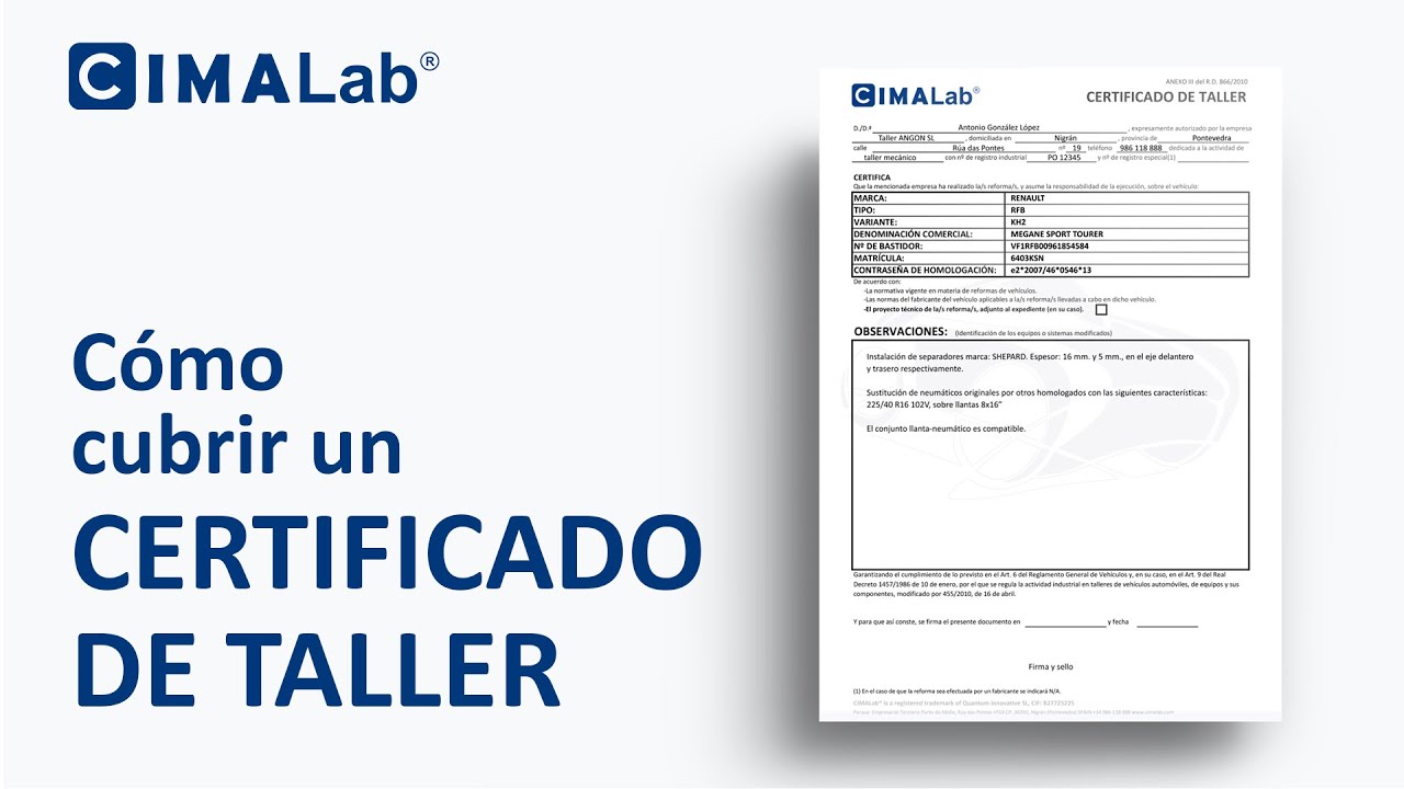 certificado de taller de la instalación del enganche